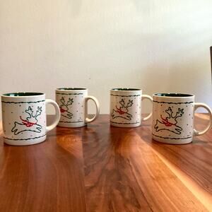 Vintage Set of Reindeer Christmas Mugs